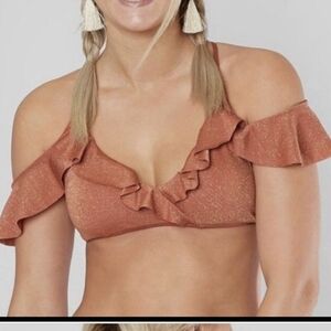 Soluna Lurex Shimmer Gold Swim Bikini Set Top and Bottoms Size Large Sweetheart